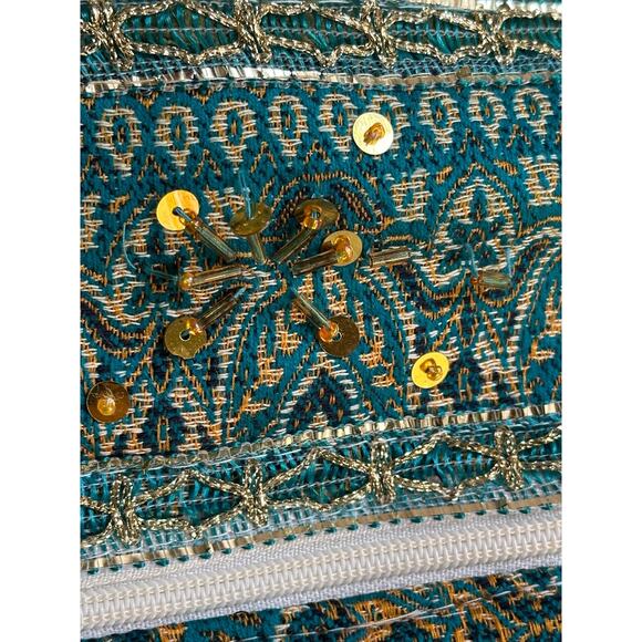 Dolls of India Jute Bag - green/teal/multi color - beads and sequence handbag - Picture 9 of 11